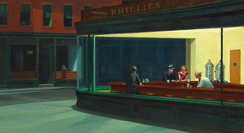 Reproduction of Nighthawk by Edward Hopper.